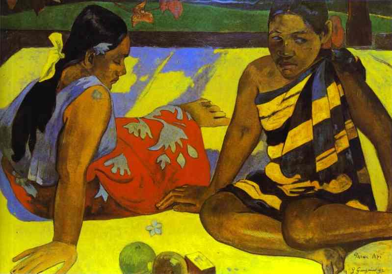 Parau Api (What's New?). <br>1892. Oil on canvas. <br>Gemaldegalerie Neue Meister, Dresden, Germany