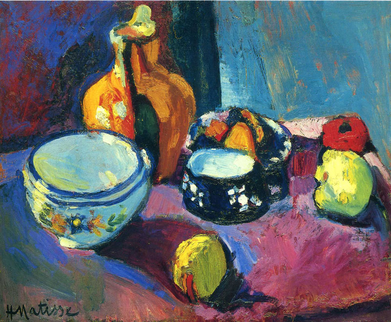 Dishes and Fruit on a Red and Black Carpet, 1901