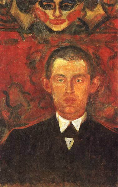 面具下的自画像- Self-Portrait Beneath Woman's Mask, 1892<br>现收藏于：The Munch Museum