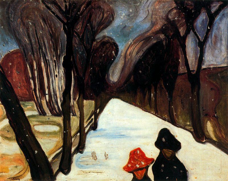 雪落小径- Snow Falling in the Lane, 1906<br>现收藏于：The Munch Museum