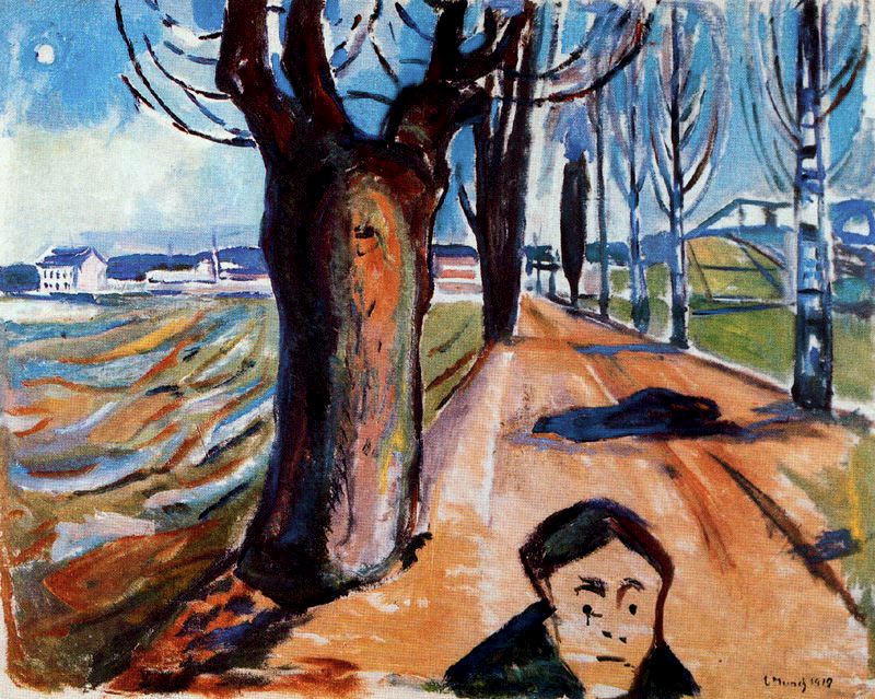 小路上的谋杀者- The Murderer in the Lane, 1919<br>现收藏于：The Munch Museum